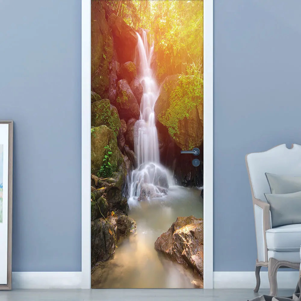 

Waterfall Scenery DIY Door Sticker Home Decoration Wall Stickers Living Room Art Mural Peel & Stick Waterpoof Vinly Wallpaper