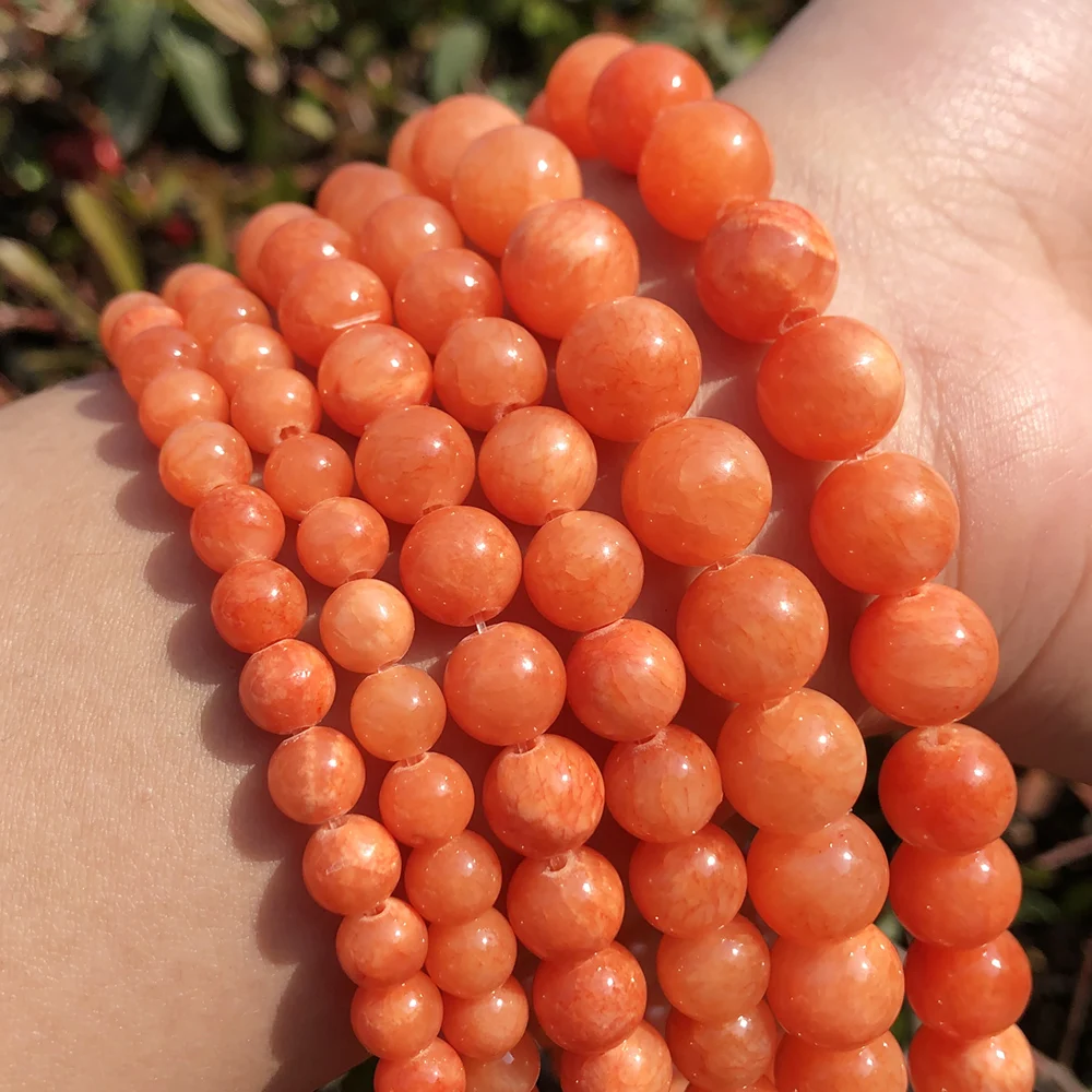 

Natural Orange Jades Chalcedony Stone Beads Round Loose Beads For Jewelry Making 15"Strand 6 8 10 12mm DIY Bracelet Necklace
