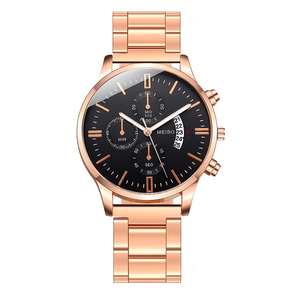 

New fashion watch stainless steel steel band temperament men's watch fashion calendar fake three-eye quartz watch