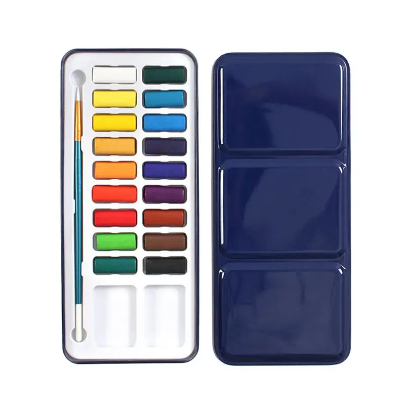 

12 Colors Tin Metal Box of Watercolor Paint Set with Brush