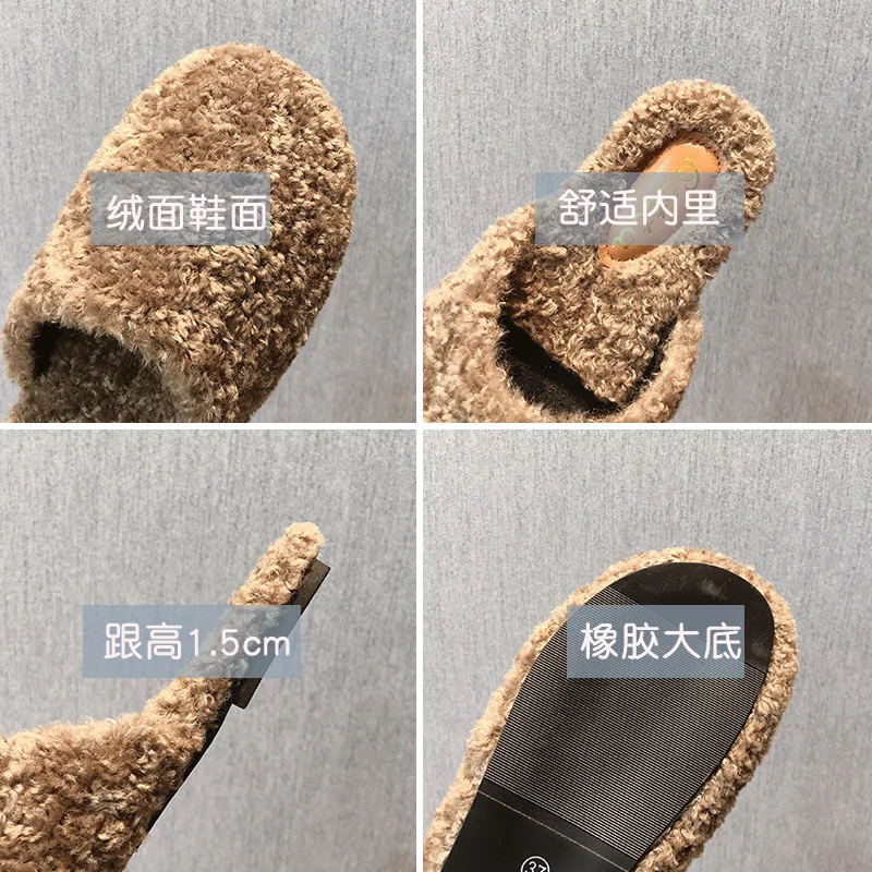 

Female Shoes Shallow Cover Toe Flock Low Slippers Casual Mules For Women 2021 Slides New Luxury Flat Rubber PU Basic Fabric Retr