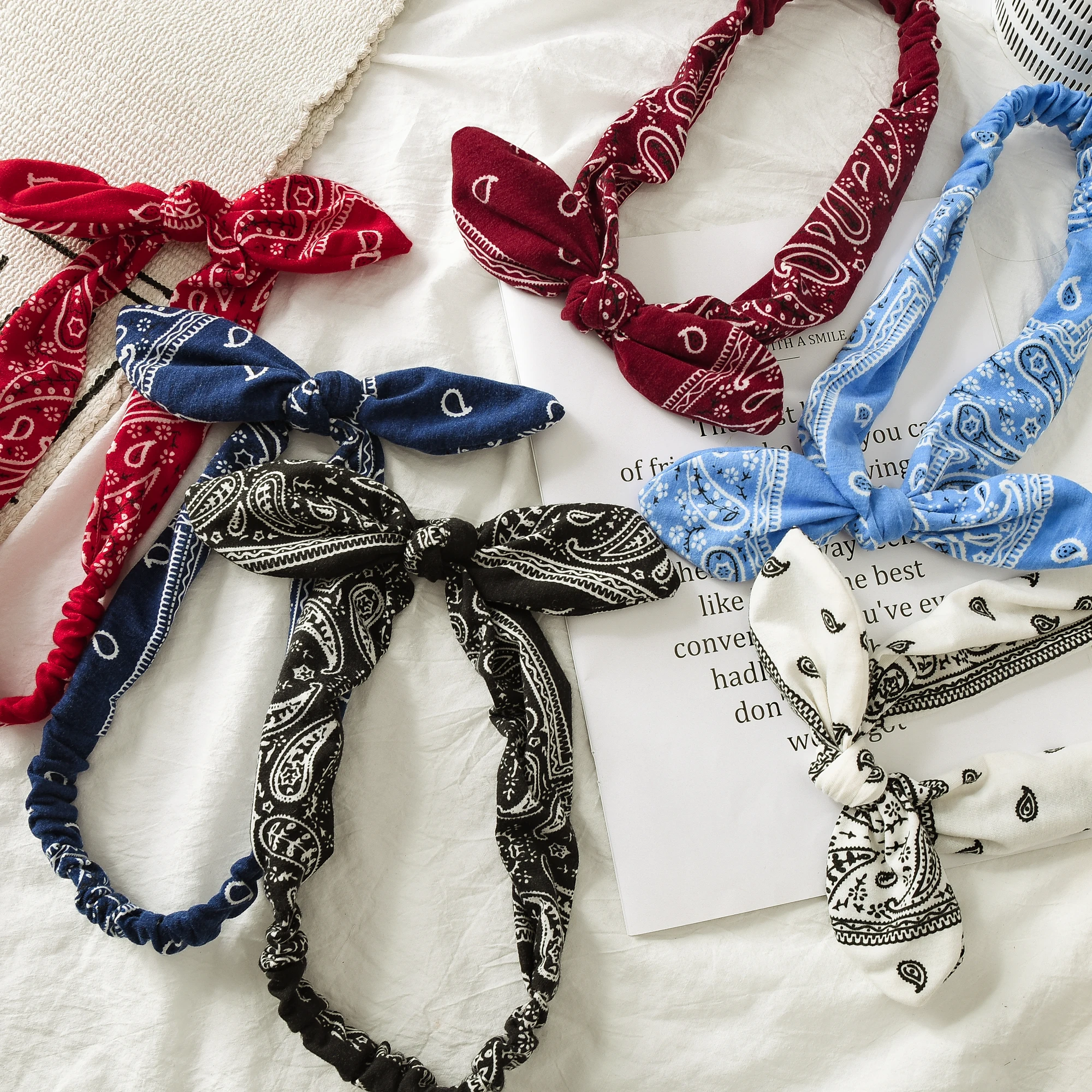 Floral Print Rabbit Ear Knotted Elastic Hoop Hair Band Fashion Steel Wire Fixed Headbands Boho Women Headwear Ornaments | Красота и