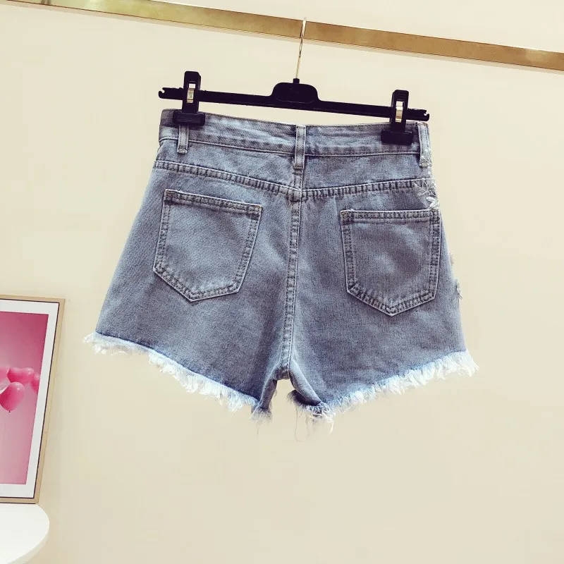 

Flower Shorts Woman 2020 Spring and Summer New Korean-style Beads Embroidery Flowers High-waisted Denim Shorts Women's Short