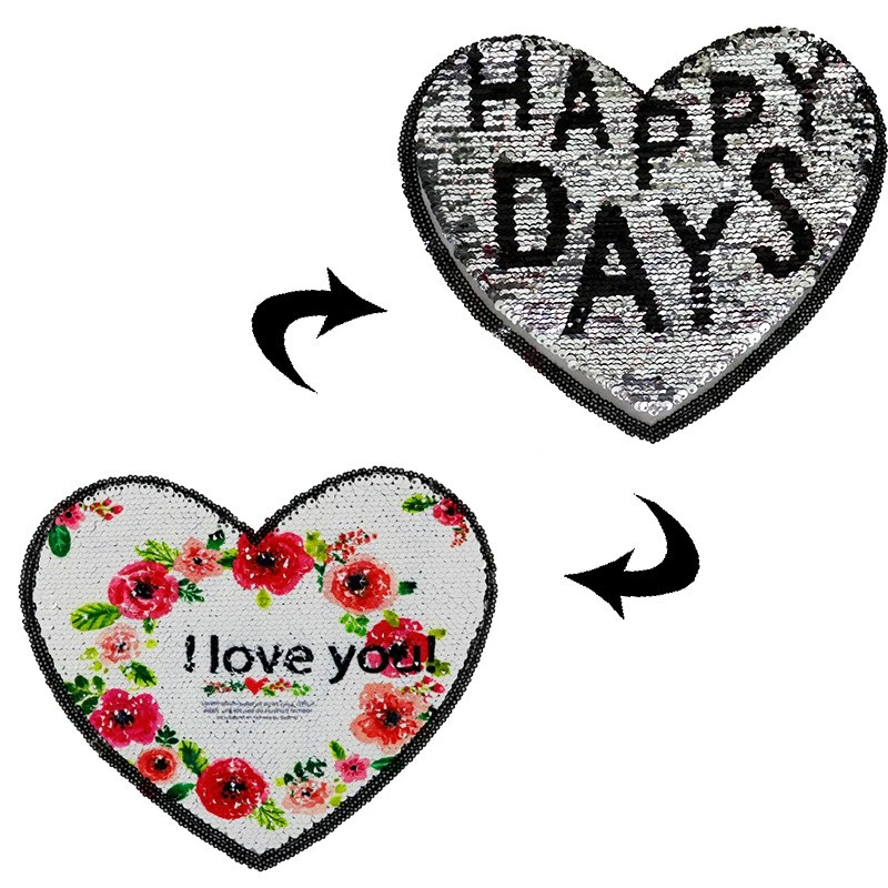 Цветок Любовь Сердце Наклейка Двусторонняя пайетка нашивка для шитья дешевые