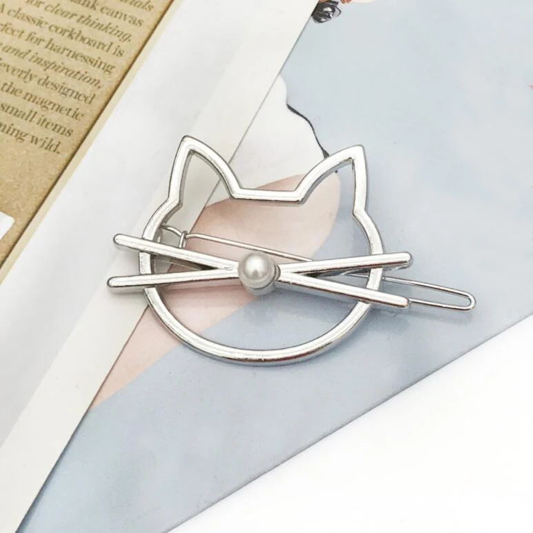 Silver cat Модные металлические заколки для волос с листьями, заколка для волос, заколка для волос, Когти для женщин, девушек, тренд, очаровательные, круглые, треугольные - Окраска металла: Silver cat