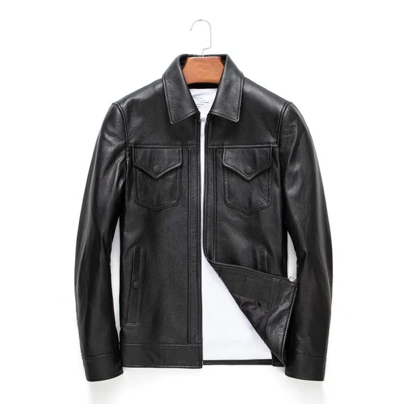 

Top Quality Real Sheepskin Coat Men Slim Fit Classic Motorcycle Jacket Genuine Leather Bikers Jackets Male Fashion Short Outwear