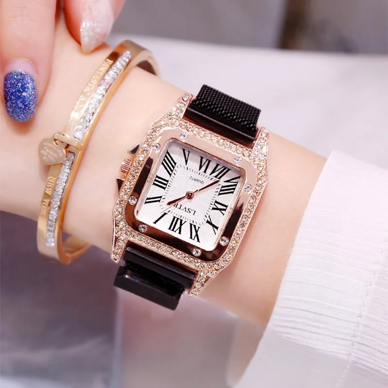 Reloj mujer женские часы из нержавеющей стали магнитные роскошные розовые