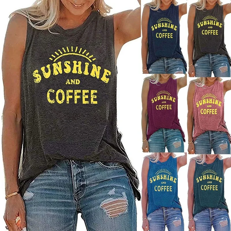 

Women Summer Sleeveless Vasts Letter Print Fashion Female Casual Camisole Daily Ladies Graphic Loose Waistcoats O-Neck Tank Tops