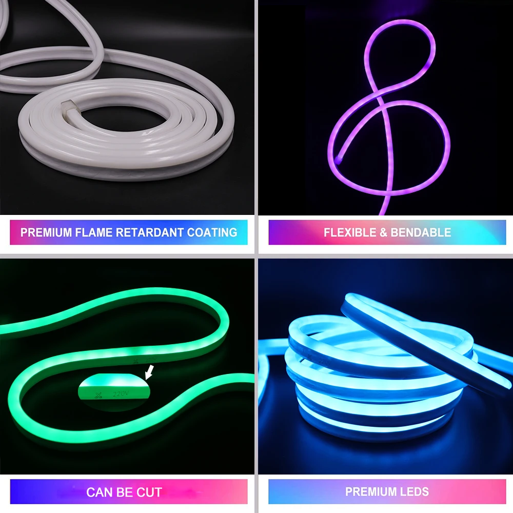 

AC220V LED Neon Strip Light Flexible WiFi RGB Neon Rope with EU Plug Waterproof Ribbon Tape White Warm White for Decoration