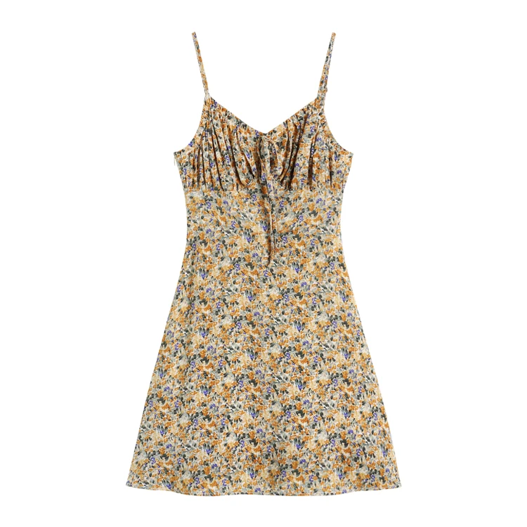 

floral characteristics summer dress girl's Hepburn style v-neck French Suspender dress women's fashion flower printed dress
