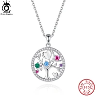 orsa jewels solid 925 sterling silver tree of life pendant necklace with multi colors aaaa cz for women fashion jewelry sn295