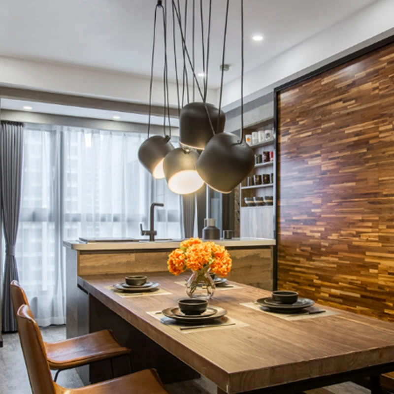 

Modern creative adjustable hanging wire DIY 6 head chandelier simple white paint iron restaurant decoration LED acrylic lighting