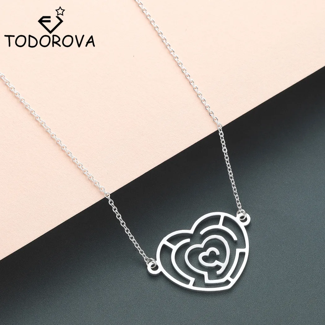 Todorova Полые Любовь сердце кулон ожерелья для женщин из нержавеющей стали ожерелье