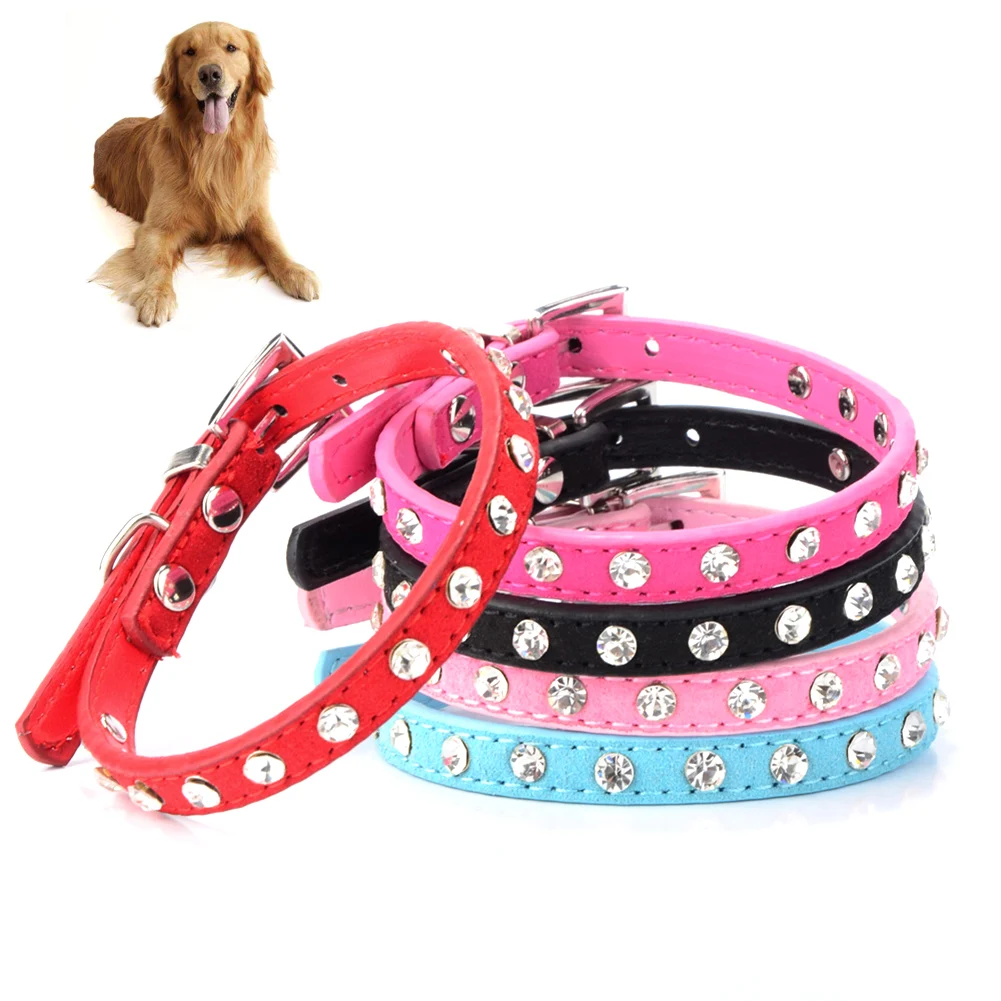 

Small Dog Collar Crystal Hot Bling Rhinestone Pu Leather Puppy Cat Collars Necklace Neck Strap Personality Pet Products puppy