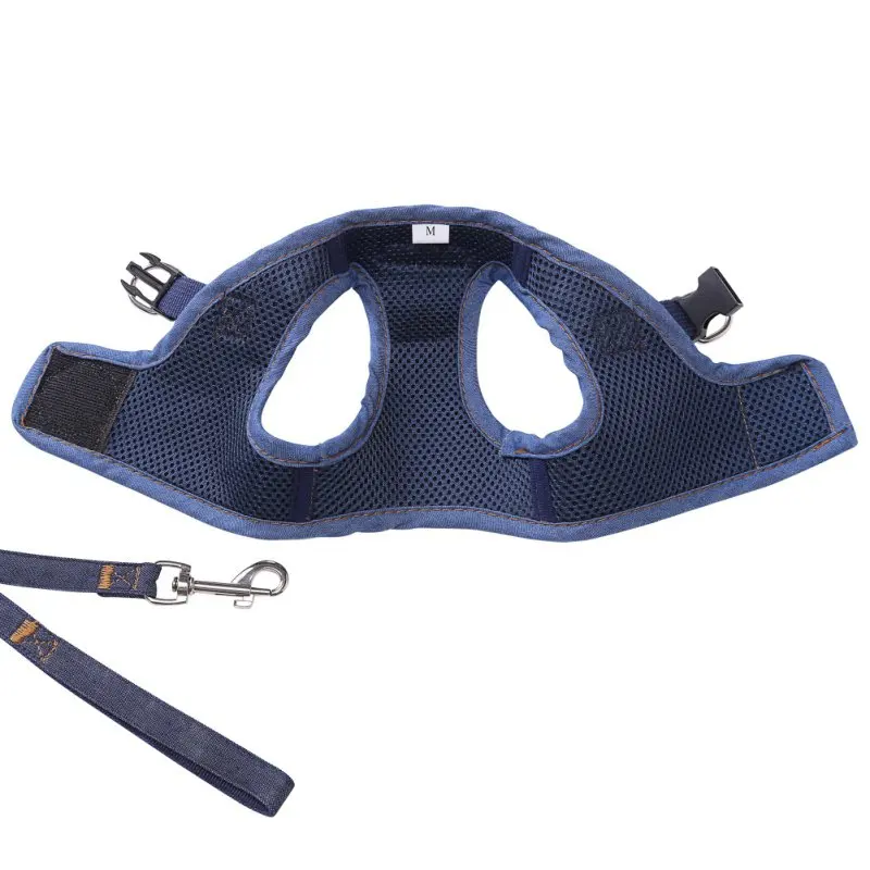 

Soft Small Dog Harness Vest Dog Adjustable Denim Vest Harness Puppy Cat Chest Strap Safe Pet Leash Lead Set