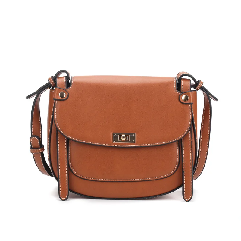 

One-shoulder Saddle Bag Ladies Handbag Pu Leather Lock Oblique Bag