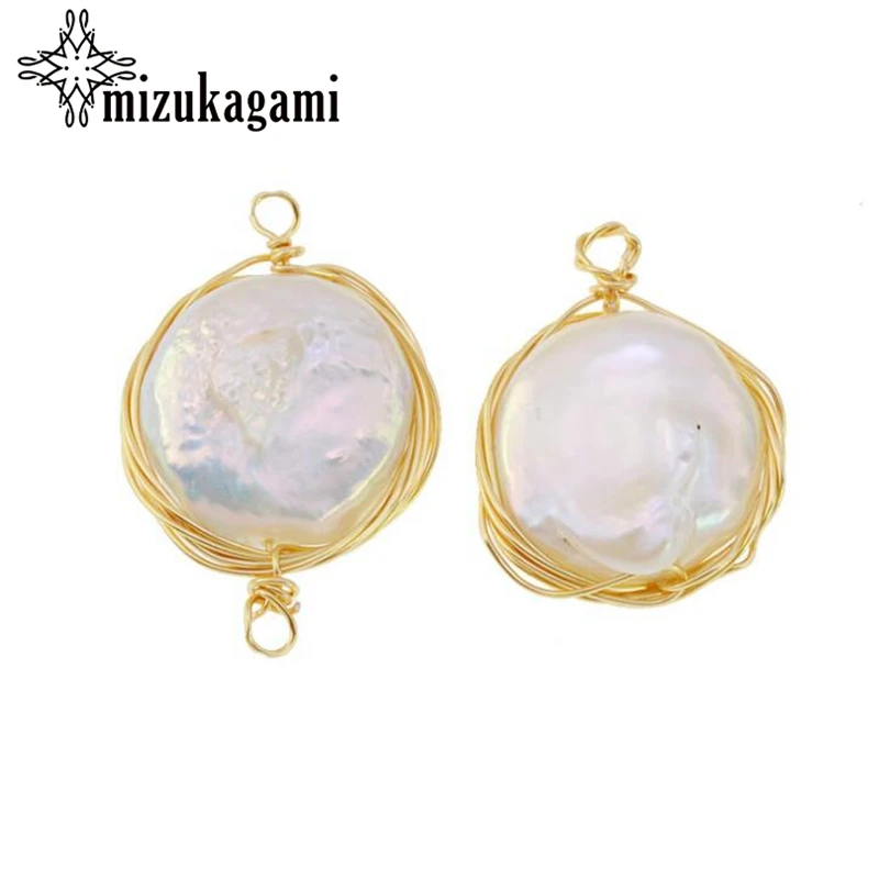 

4pcs/lot Handmade Irregular pearl pendant wrapped with true gold-plated copper wire For DIY Fashion Earrings Jewelry Accessories