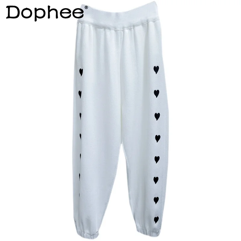 

Трикотажные повседневные укороченные брюки из вискозы, модные новые женские спортивные брюки с вышивкой Love, спортивные брюки с завязкой на ...