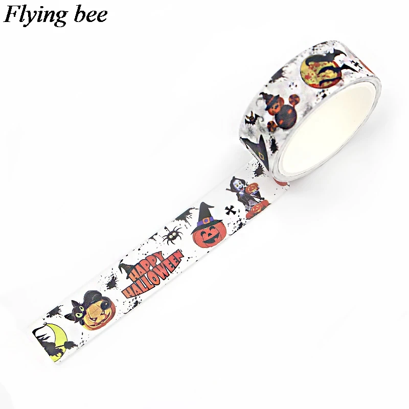 Flyingbee 15mmX5m Бумага васи лента Хэллоуин Тыква клейкая DIY Скрапбукинг страшная
