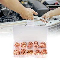 c 200pcs copper washer gasket nut and bolt set flat ring seal assortment kit with box m5m6m8m10m12m14 for sump plugs water