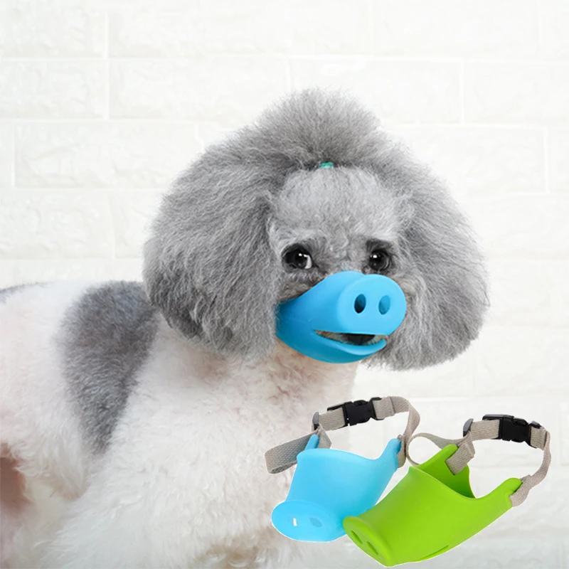 

perros dog accessories bark mask adjustable and washable reusable breathable cute pig silicone anti-bite dog snout small dog pet