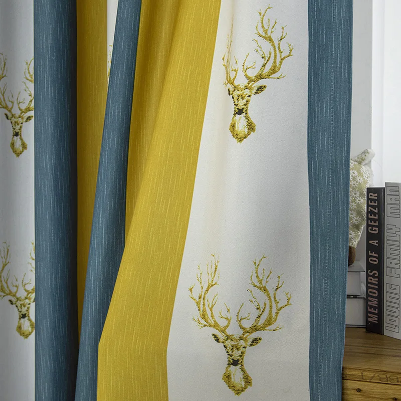 Льняные затемняющие шторы с принтом оленя и музыкальных нот для гостиной спальни
