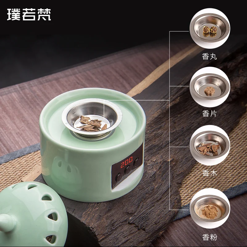 Электрическая керамическая курильница буддистская зеленая портативная