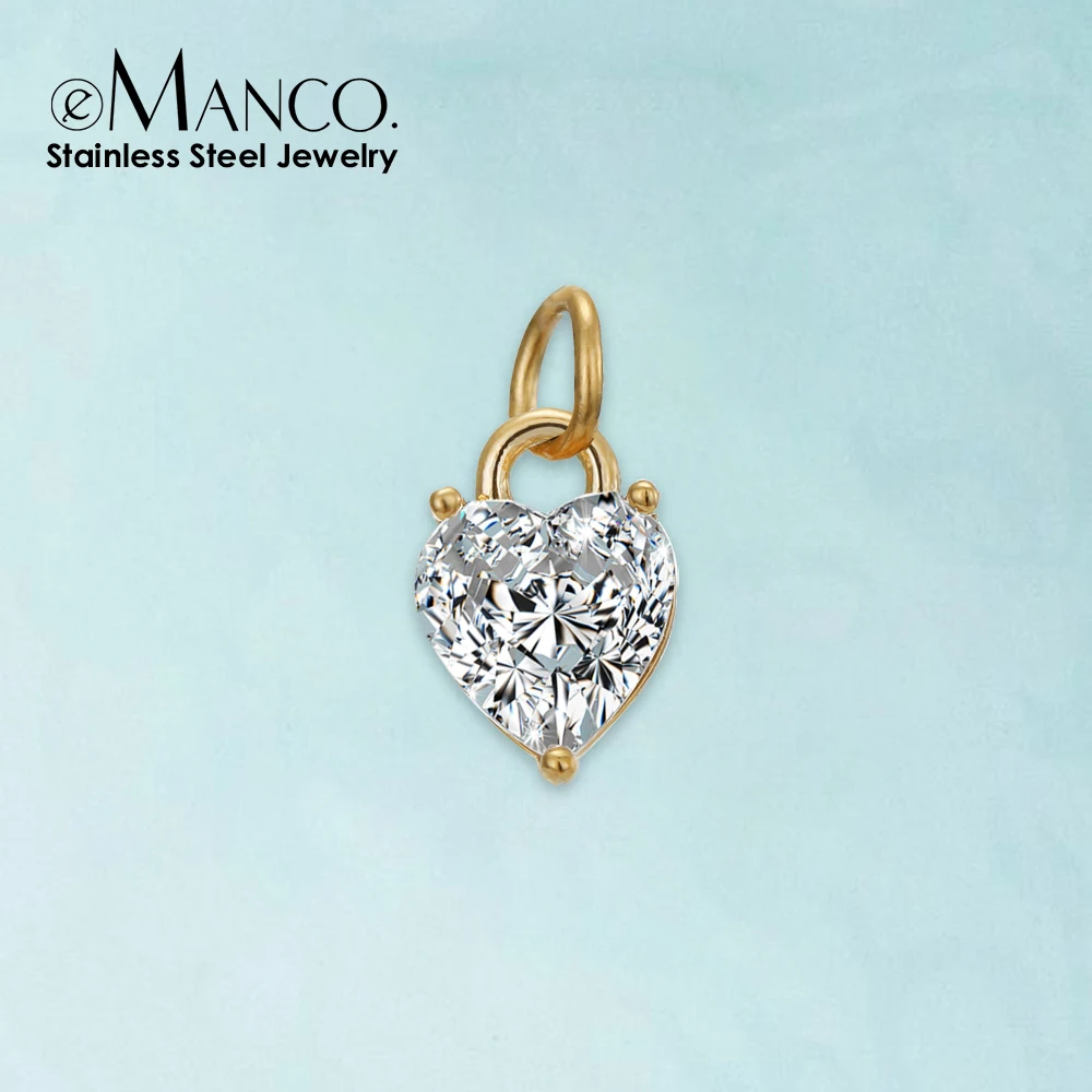 eManco Heart-shaped Zircon Pendant 316L Stainless Steel Pendant Necklace Accessaries Bracelet Charm for DIY Jewelry Making