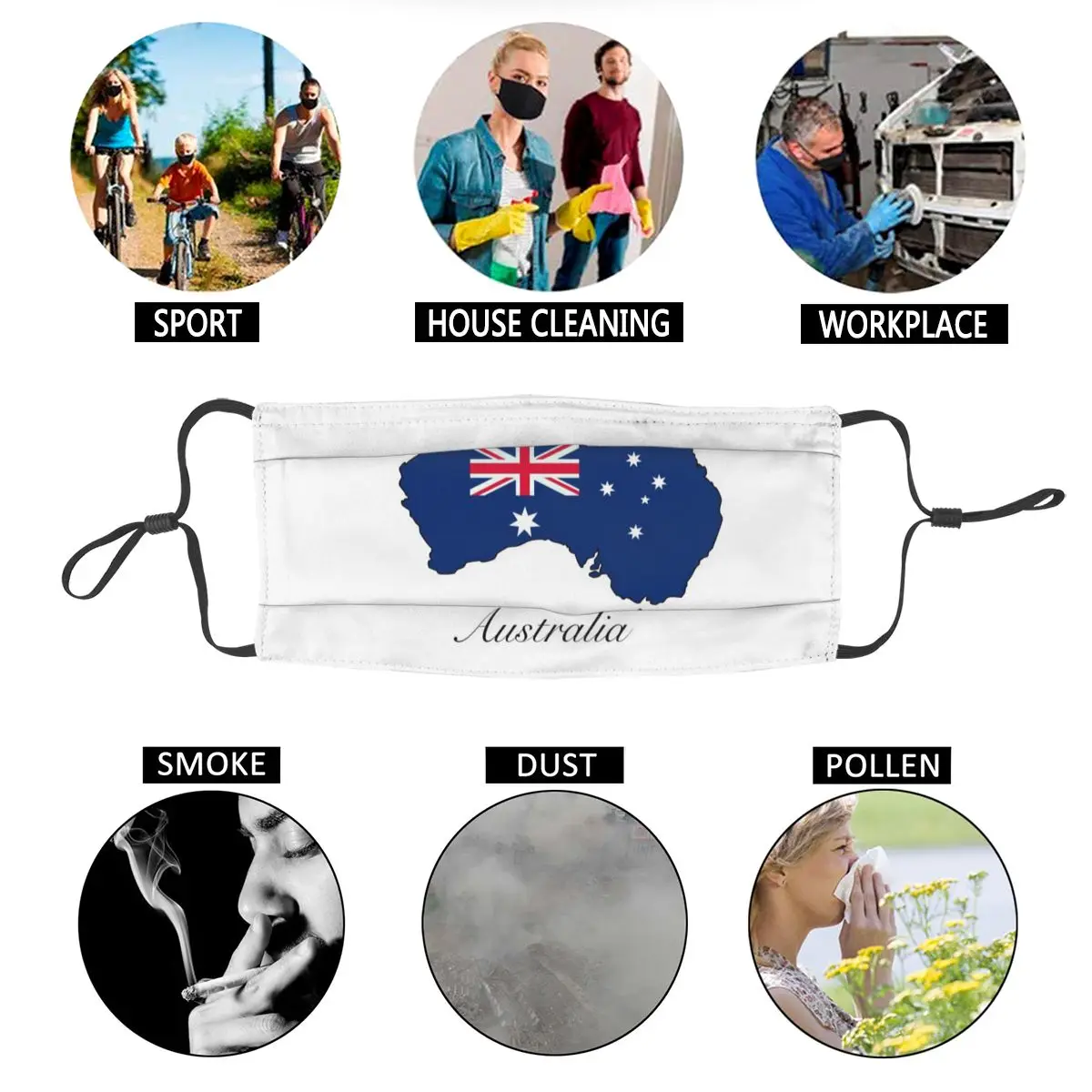 

Australia Flag Map Reusable Face Mask Anti Haze Dustproof Mask Protection Mask Respirator Mouth Muffle