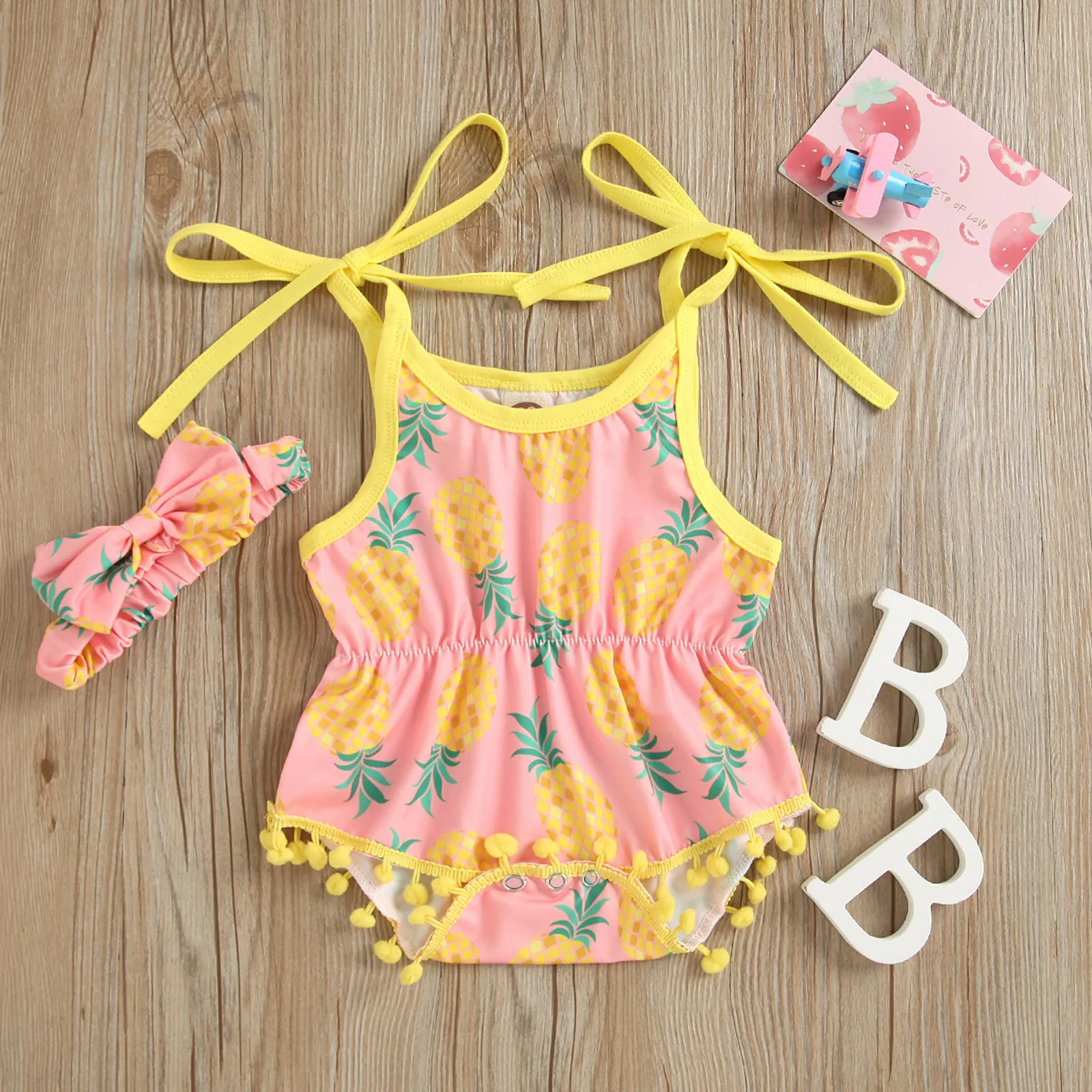 

2021 Summer Newborn Baby Girls Bodysuits Cotton Sleeveless Strap Jumpsuits+Headband 2Pcs Outfits Bodysuit For Newborns Clothes