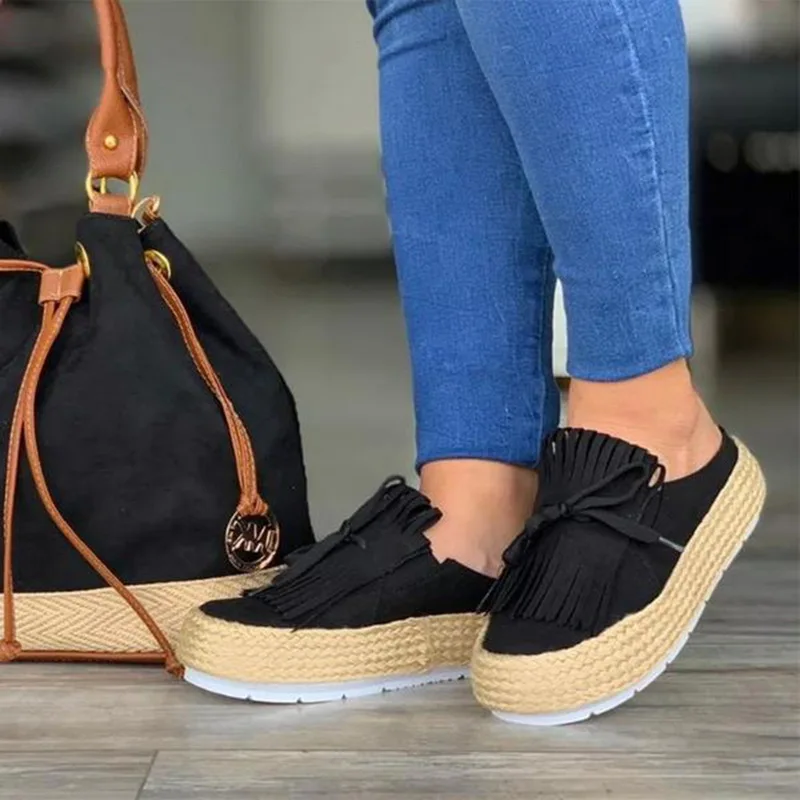 HEFLASHOR/стильная обувь женская повседневная с бантом и кисточками Pantshoes zapatillas mujer