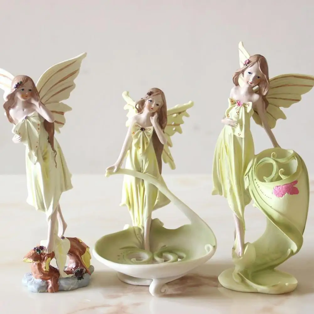 

High Quality Angel Girl Decoration Girl Cute Angel Wings Flower Fairy Elf Resin Crafts Ornament For Home Wedding Decor Girl Gift