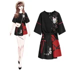 Костюм ханьфу в китайском стиле Тан, халат, халат, костюм для косплея в стиле японского аниме Лолита с красной лентой, ретро Восточная одежда, топы и юбка