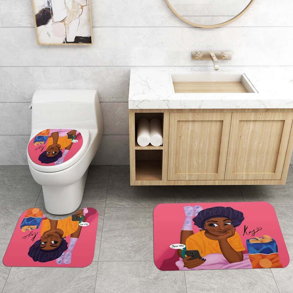 Розовая улыбающаяся африканская американская девушка чипы с Шторы для Ванная