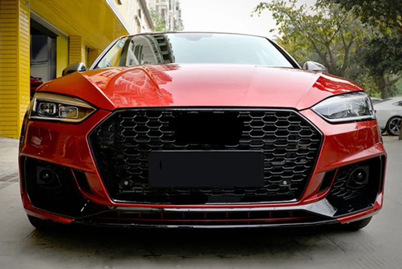 Сотовый стиль решетка ABS для A5 S5 RS5 рама гоночная Решетка переднего бампера спортивное издание- с европейской пластиной держатель