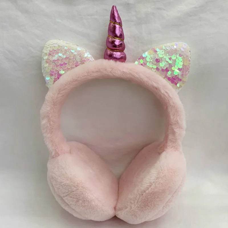 Плюшевые наушники с единорогом для детей подарок проводные теплые телефонов