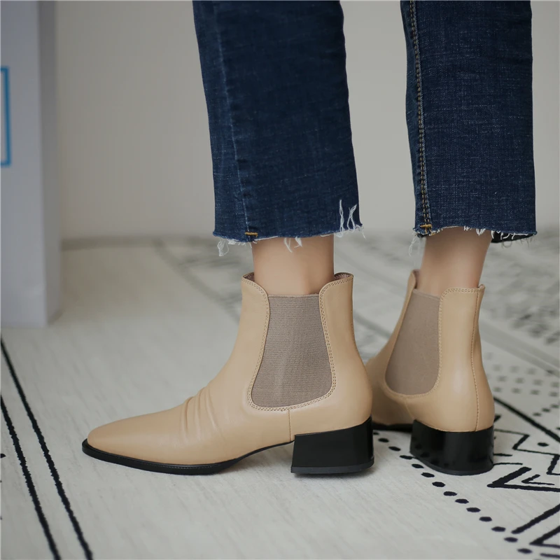 

VERCONAS Concise Fashion Ankle Boots For Women Autumn Winter Shoes Woman New Genuine Leather Pleated Office Lady Low Heels Boots