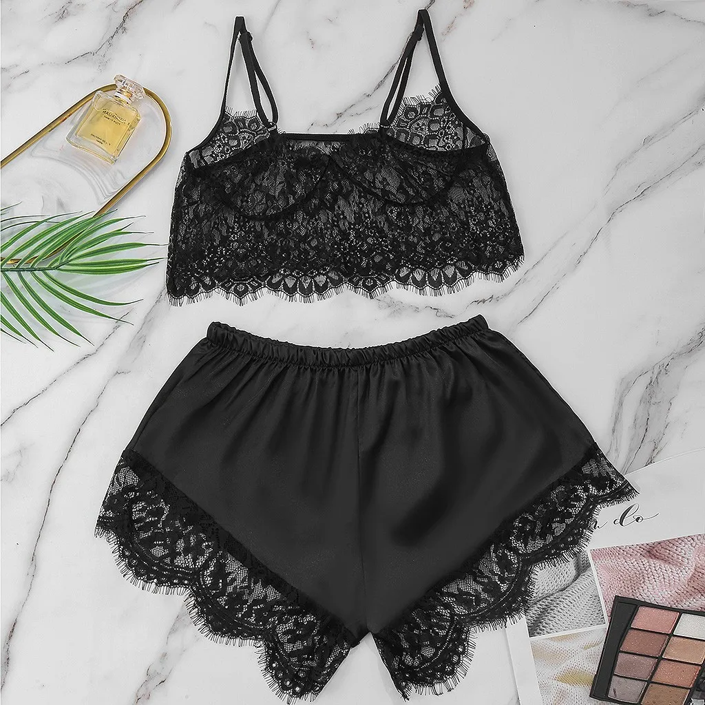 Пижама женская хлопковая атласная Шелковая пижама халат кружевное белье женское