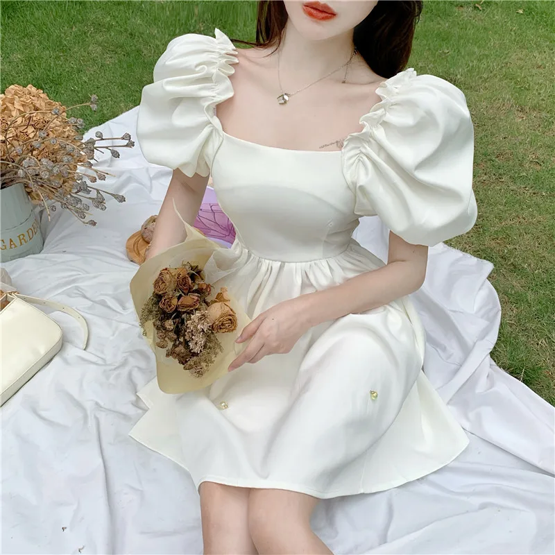 

Женское винтажное платье с цветочным принтом, приталенное платье с квадратным вырезом и рукавами-фонариками, с высокой талией, лето 2020