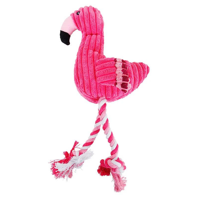 Dog Plush Toys Bite-resistant Teething Vocal Decompression Toys Teeth Cleaning Flamingo Shape Dog Toys Pet Supplies