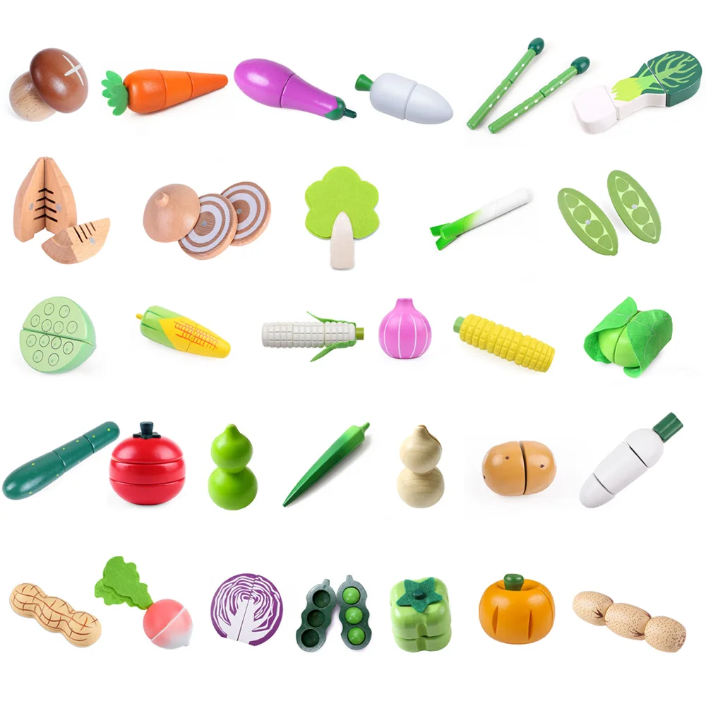 

Wooden Kids Classic Simulation Kitchen Toys Cutting Magnetic Fruit and Vegetable Dessert Montessori Education Toys Gifts