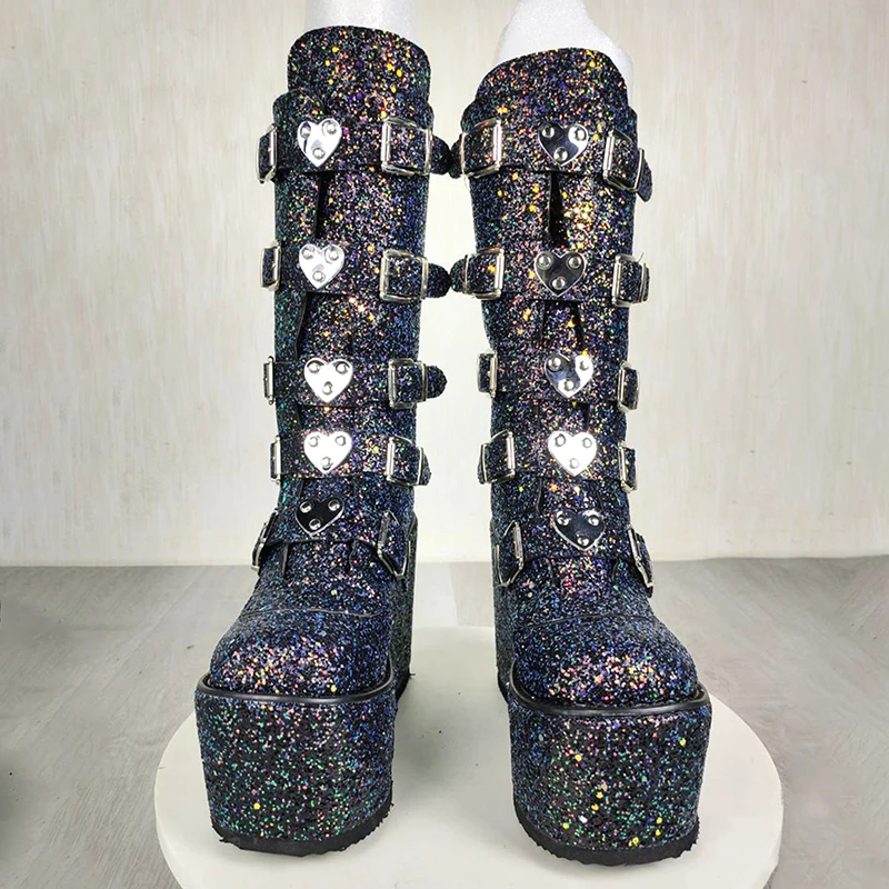 

Женские мотоциклетные ботинки, сапоги до середины икры на плоской подошве, с круглым носком, на молнии, на очень высоком каблуке и с пряжкой, ...