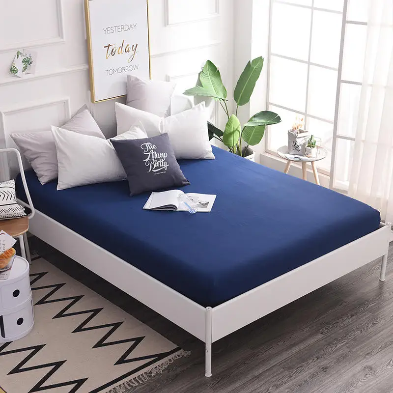 

100% Cotton solid color bed sheets fitted sheet elastic mattress cover bed linen bedspread twin full queen king pure color