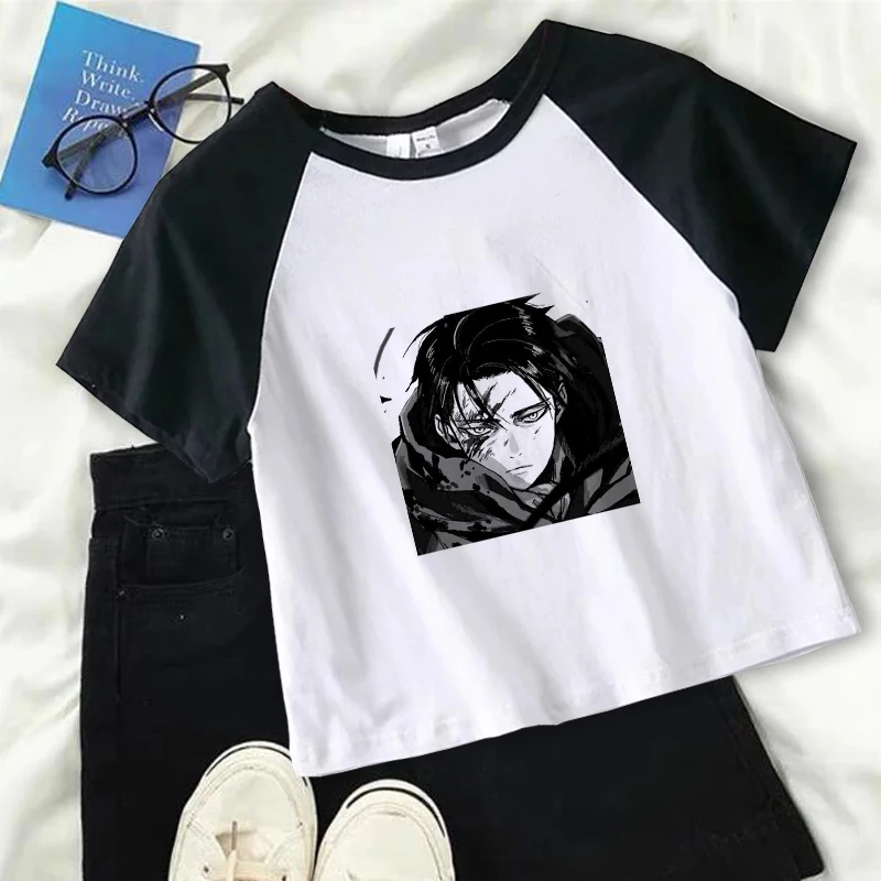 Укороченный топ с рисунком из аниме Атака Титанов женская футболка Y2k коротким