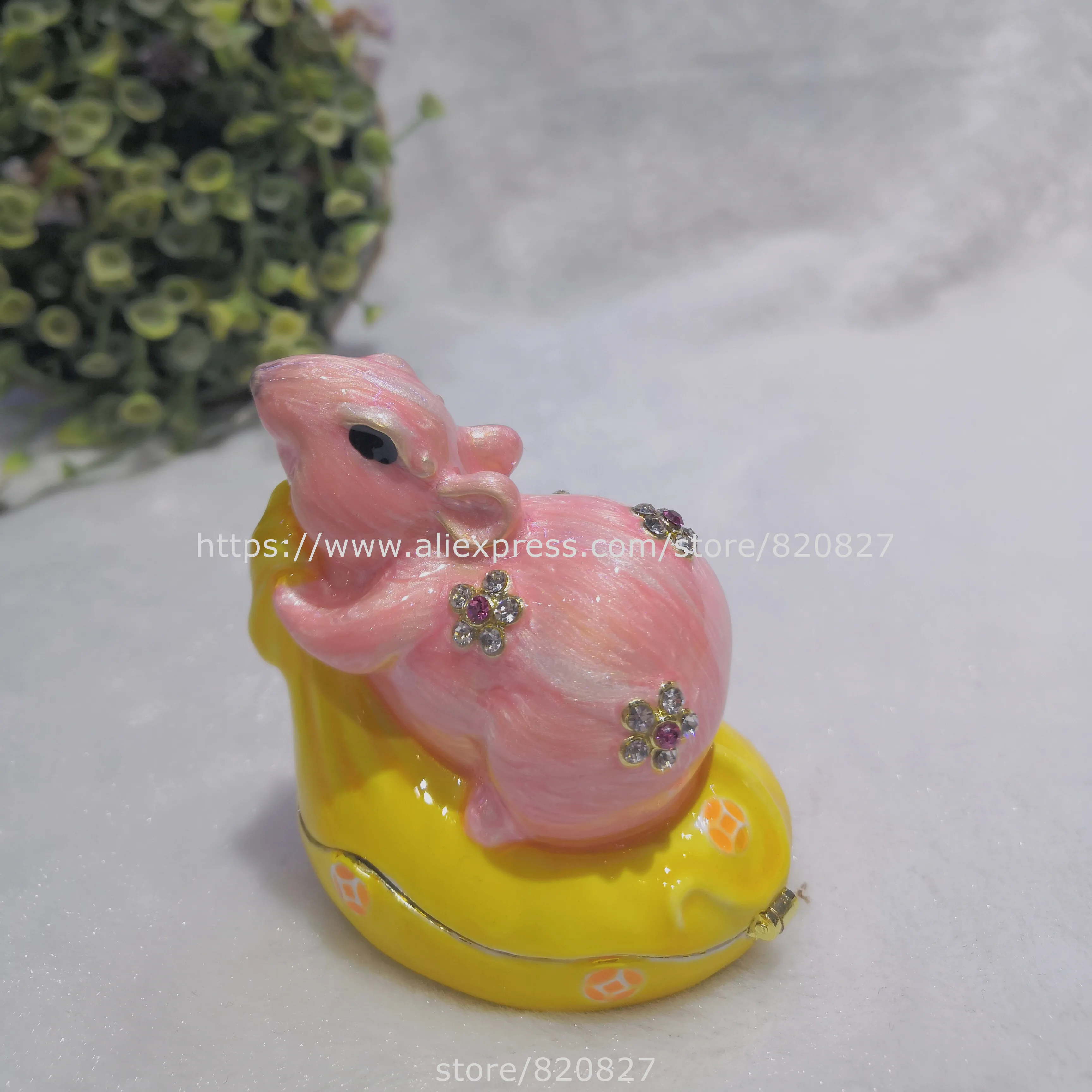 2020 New Designs Mouse Pewter Bejeweled Hinged Miniature TrinketBox Bejeweled Mouse Trinket Box Luxury Gifts