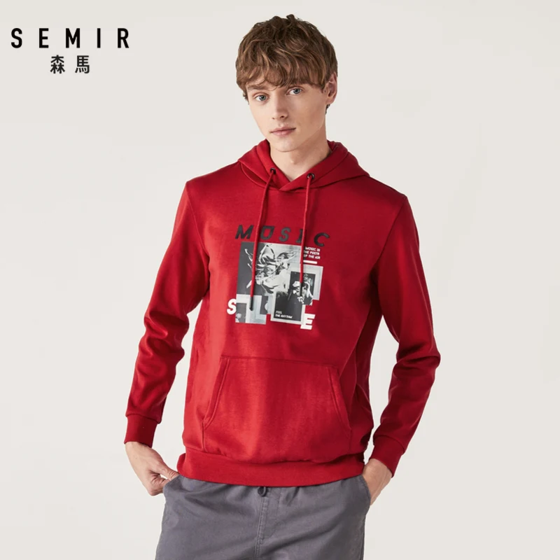 Мужской бархатный свитер SEMIR толстовка с капюшоном и принтом в Корейском стиле