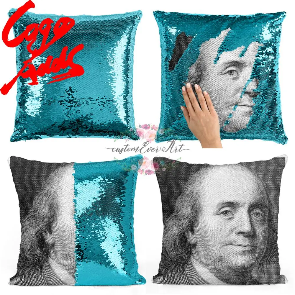 

Benjamin Franklin sequin pillow | sequin Pillowcase | Two color pillow | gift for her | gift for him | pillow | magic pillow