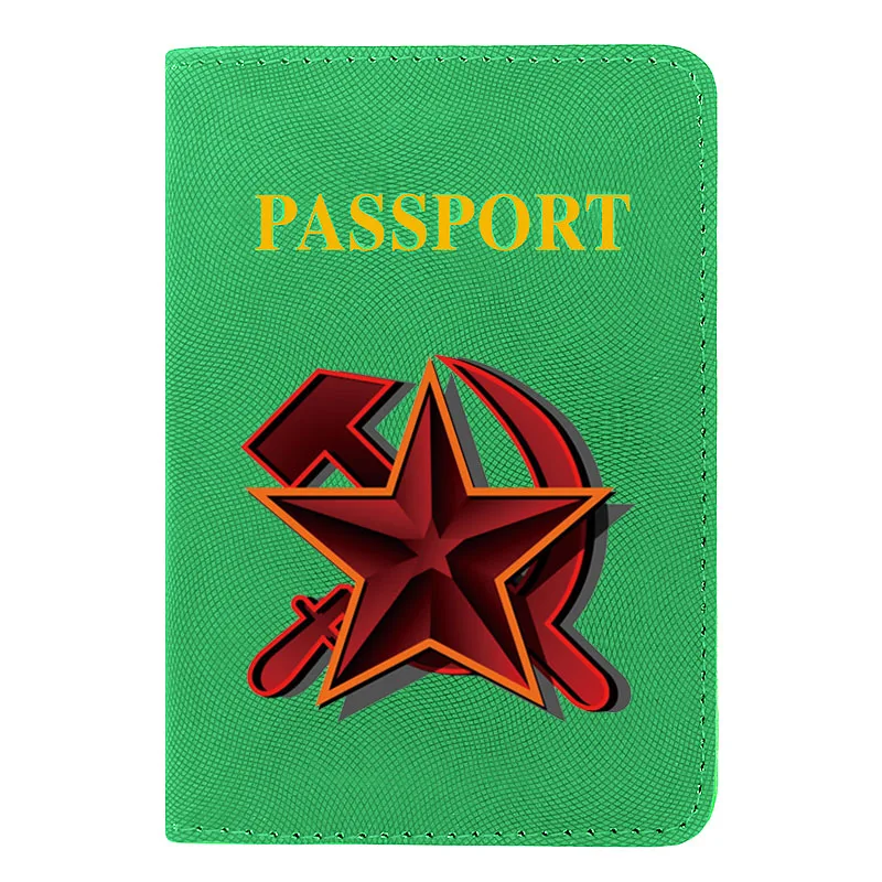 

Personality Passport Cover High Quality Leather CCCP Communist Sickle Hammer ID Organizer Card Passport Holder Case