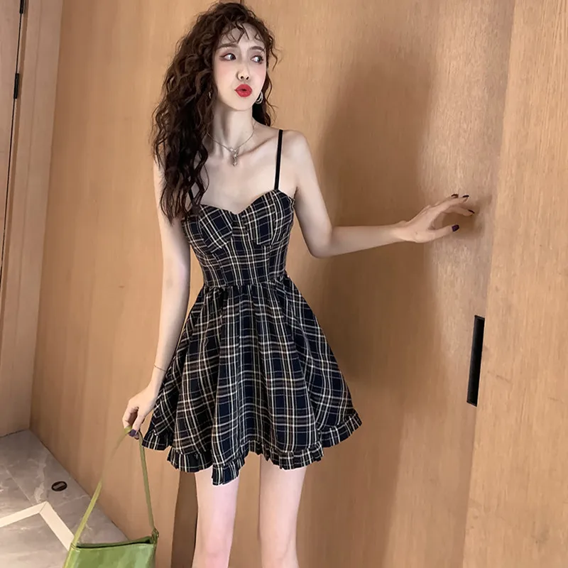 Женское платье с высокой талией привлекательное ТРАПЕЦИЕВИДНОЕ ПЛАТЬЕ в клетку