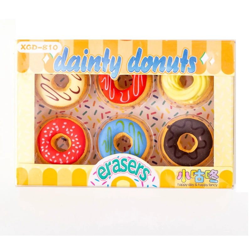 

6pcs/lot Candy color donut Rubber Eraser Funny gift kids's Puzzle Toy Student Learning Office Stationery